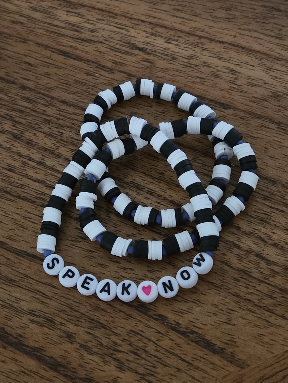 Hand Crafted Black & White 'SPEAK ♥ NOW' Beaded Bracelet Set